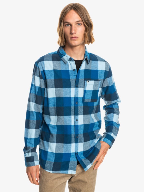 Airy Blue Motrherfly Quiksilver Motherfly Long Sleeve Flannel Men's Shirts | 637049CLN