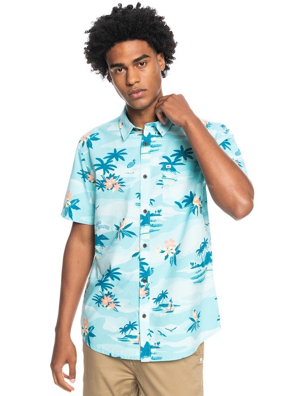 Angel Blue Birdwatcher Quiksilver Birdwatcher Short Sleeve Men's Shirts | 063945BTG