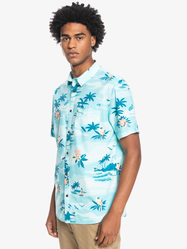 Angel Blue Birdwatcher Quiksilver Birdwatcher Short Sleeve Men's Shirts | 063945BTG