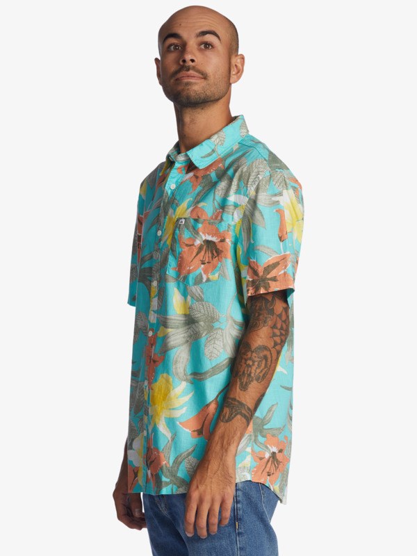 Angel Blue Garden Path Quiksilver Garden Path Short Sleeve Men's Shirts | 157029IGL