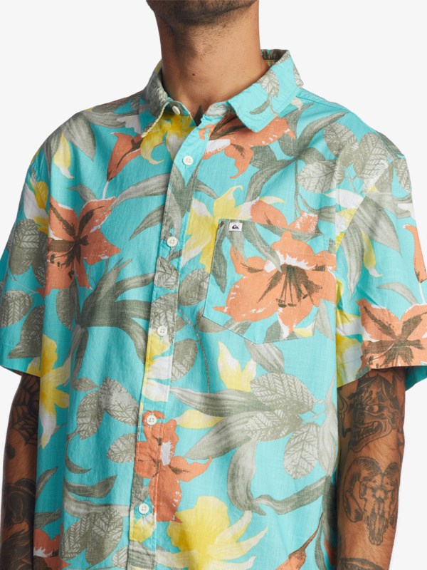 Angel Blue Garden Path Quiksilver Garden Path Short Sleeve Men's Shirts | 157029IGL