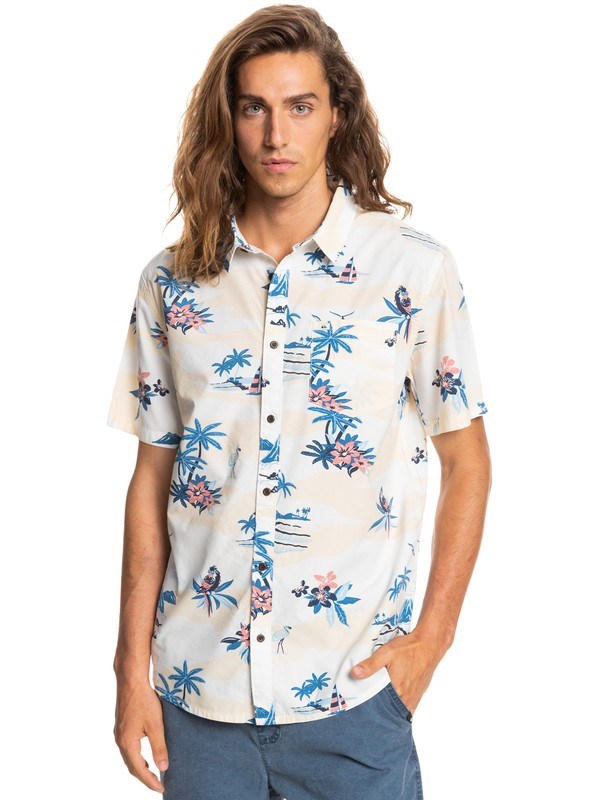 Antique White Birdwatcher Quiksilver Birdwatcher Short Sleeve Men's Shirts | 723908BNA