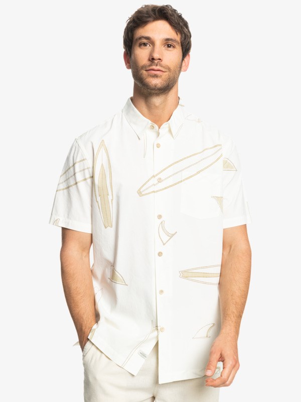 Antique White Boardswap Quiksilver Waterman Board Swap Short Sleeve Men's Shirts | 652083AMT