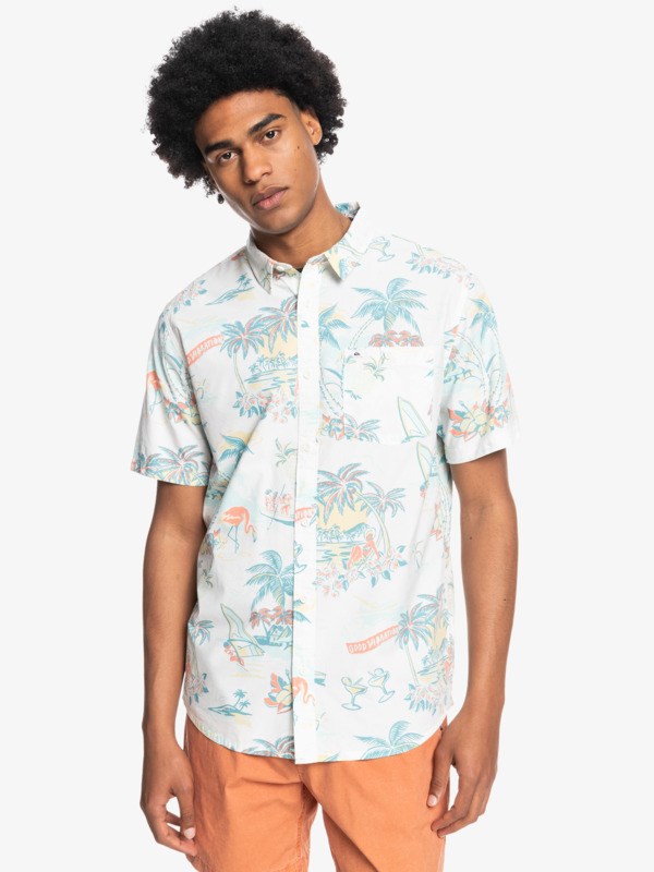 Antique White Hotel Paradiso Quiksilver Hotel Paradiso Short Sleeve Men's Shirts | 789524EYU