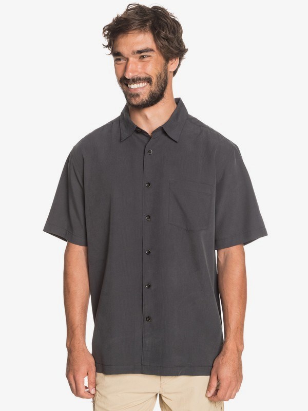 Black Cane Island Quiksilver Waterman Cane Island Short Sleeve Men's Shirts | 451603ZYT