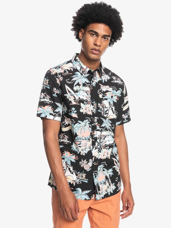 Black Hotel Paradiso Quiksilver Hotel Paradiso Short Sleeve Men's Shirts | 013254QGD