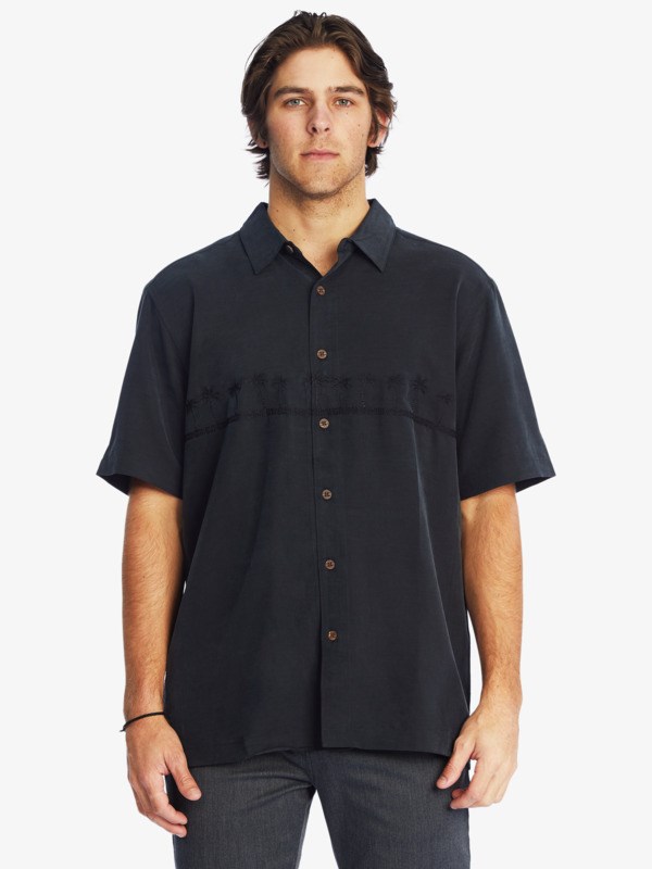 Black Quiksilver Waterman Tahiti Palms Short Sleeve Men's Shirts | 734182PJX