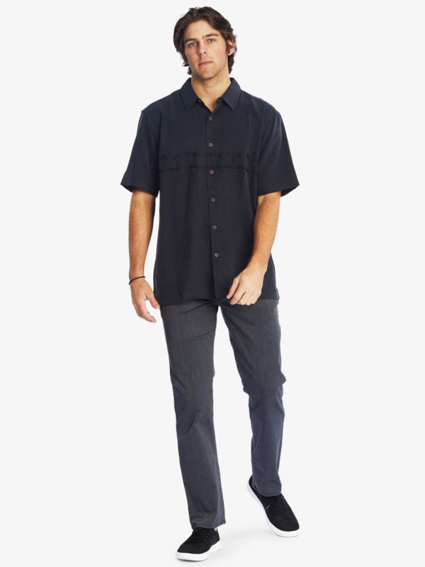 Black Quiksilver Waterman Tahiti Palms Short Sleeve Men's Shirts | 734182PJX