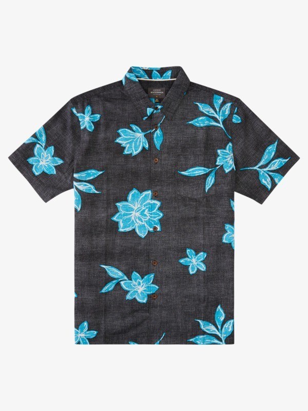 Black Visual Florist Quiksilver Waterman Visual Florist Short Sleeve Men\'s Shirts | 503946ASE