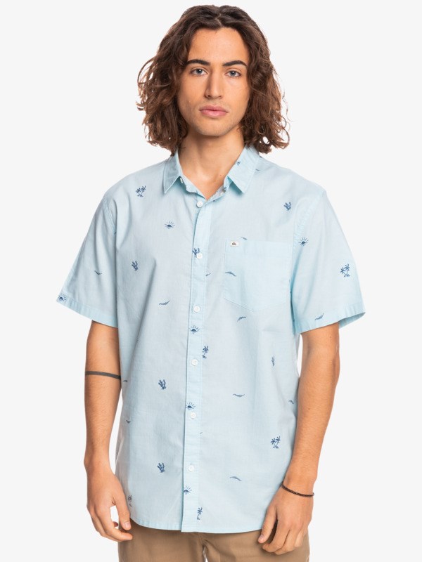 Blue Grey Spaced Out Quiksilver Spaced Out Short Sleeve Men's Shirts | 187253RCO