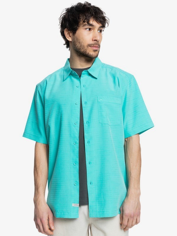 Blue Turquiose Centinella Quiksilver Waterman Centinela Short Sleeve Men's Shirts | 174235NKB