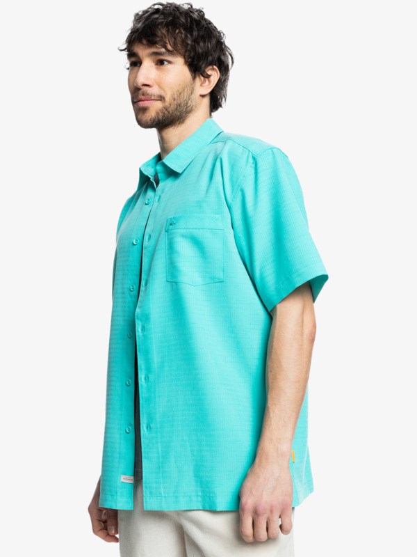 Blue Turquiose Centinella Quiksilver Waterman Centinela Short Sleeve Men's Shirts | 174235NKB