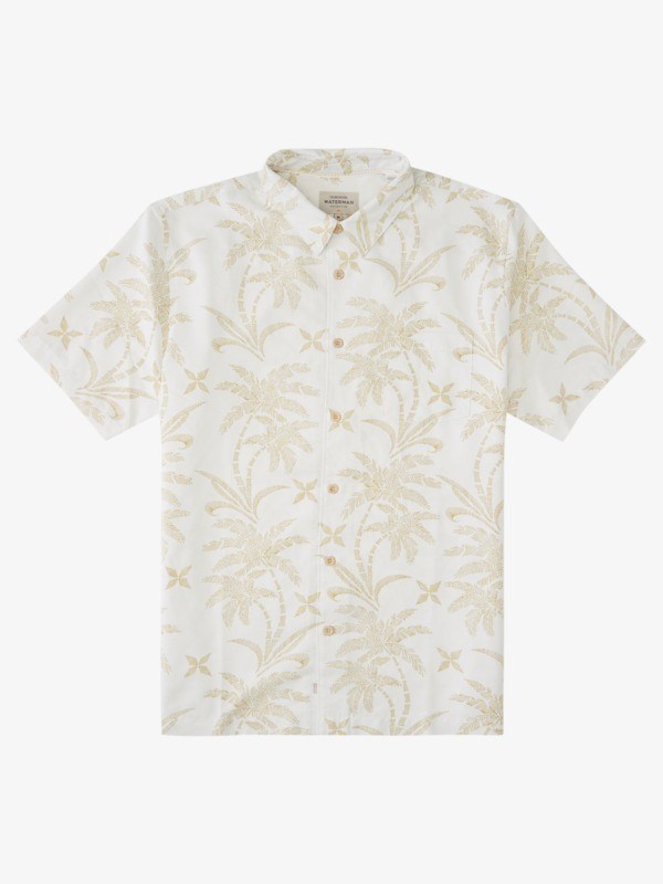 Burnished Gold Shading Palms Quiksilver Waterman Shading Palms Short Sleeve Men\'s Shirts | 042583ULQ