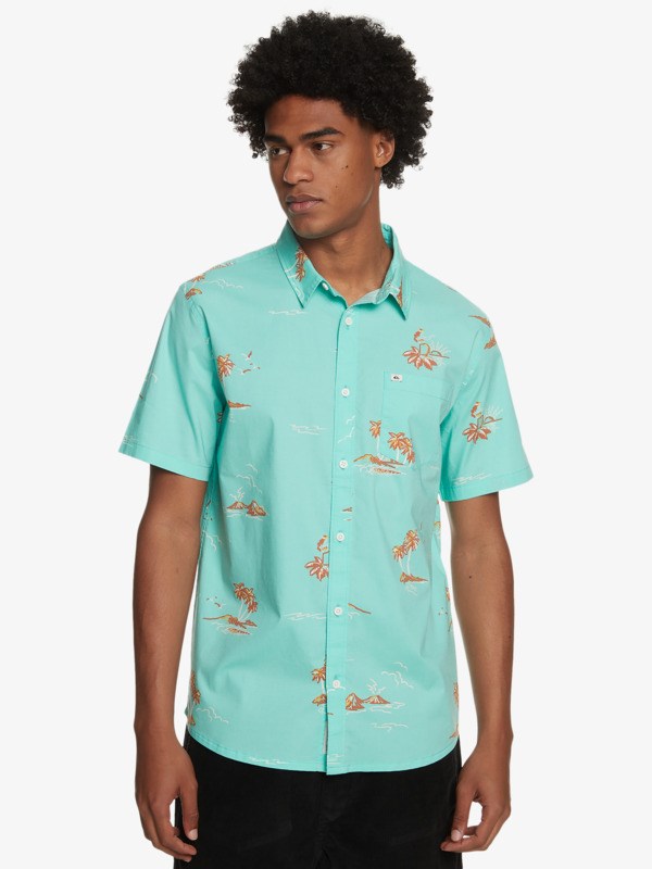 Captains Blue Island Time Quiksilver Island Time Stretch Short Sleeve Men's Shirts | 238067ZRI