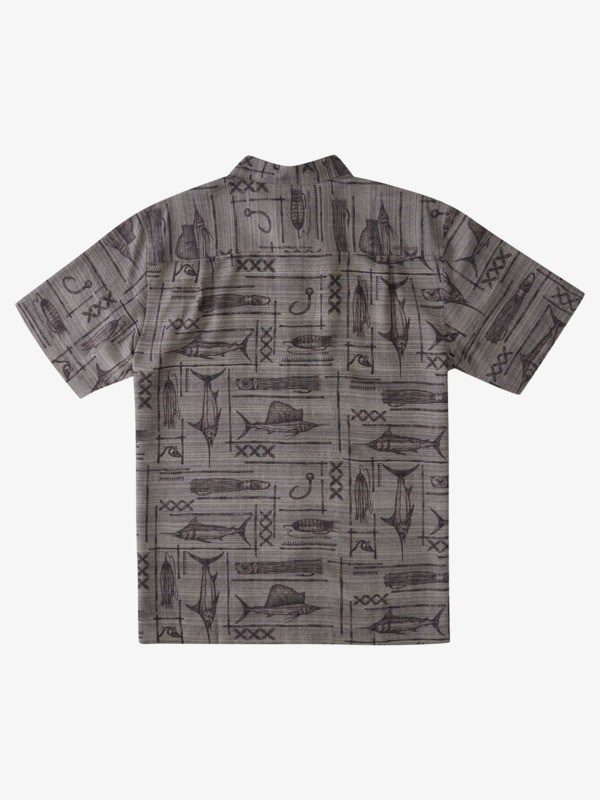 Dark Shadow Blue Water Quiksilver Waterman Blue Water Fish Short Sleeve Men's Shirts | 546723SLR