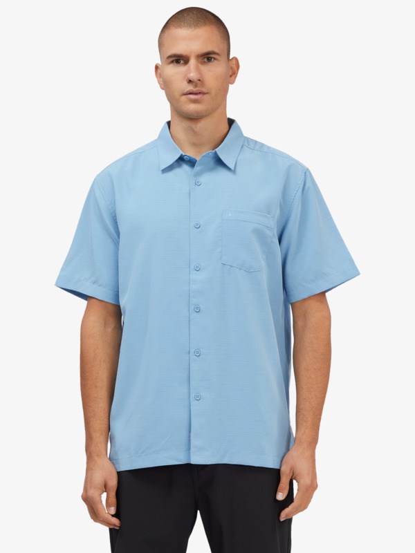 Dusk Blue Centinella Quiksilver Waterman Centinela Short Sleeve Men's Shirts | 372946PQA