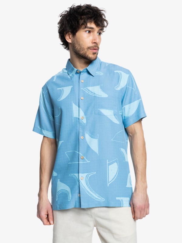 Dusk Blue Fin Drop Quiksilver Waterman Fin Drop Short Sleeve Men's Shirts | 078621MZA