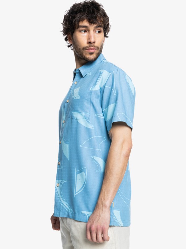 Dusk Blue Fin Drop Quiksilver Waterman Fin Drop Short Sleeve Men's Shirts | 078621MZA