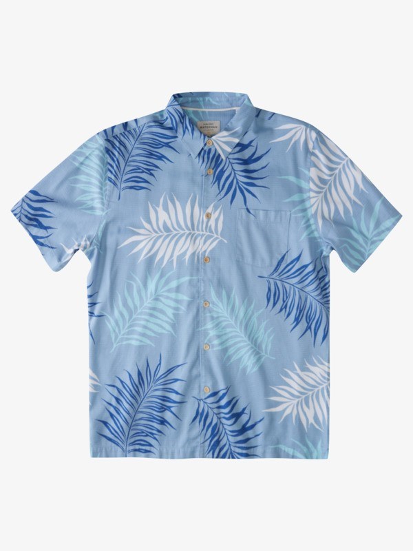 Dusk Blue Halawa Quiksilver Waterman Halawa Beach Short Sleeve Men\'s Shirts | 350816PSJ