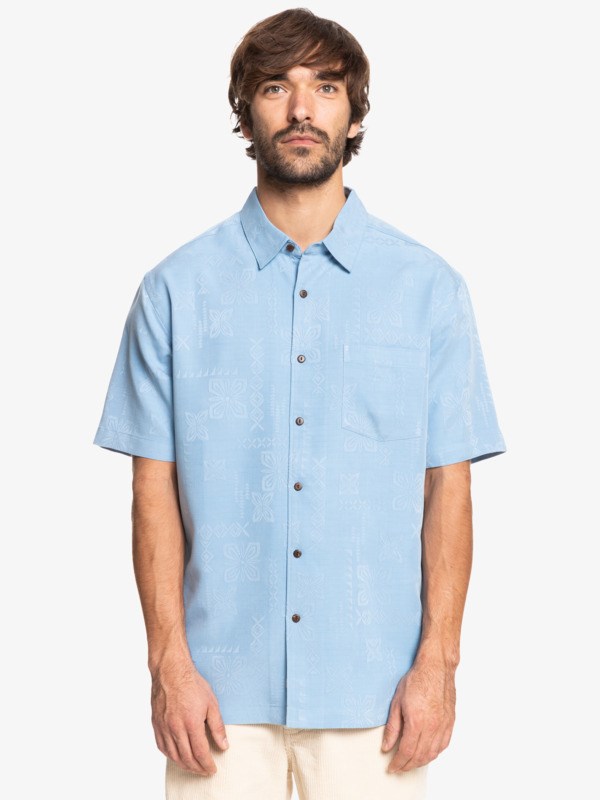 Dusk Blue Quiksilver Waterman Kelpies Bay Short Sleeve Men's Shirts | 051472BTK