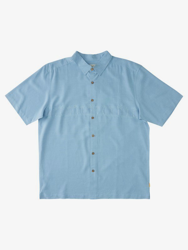 Dusk Blue Quiksilver Waterman Tahiti Palms Short Sleeve Men\'s Shirts | 972018EVI