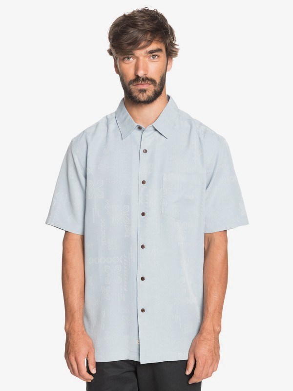 Dusty Blue Quiksilver Waterman Kelpies Bay Short Sleeve Men's Shirts | 057316XWV