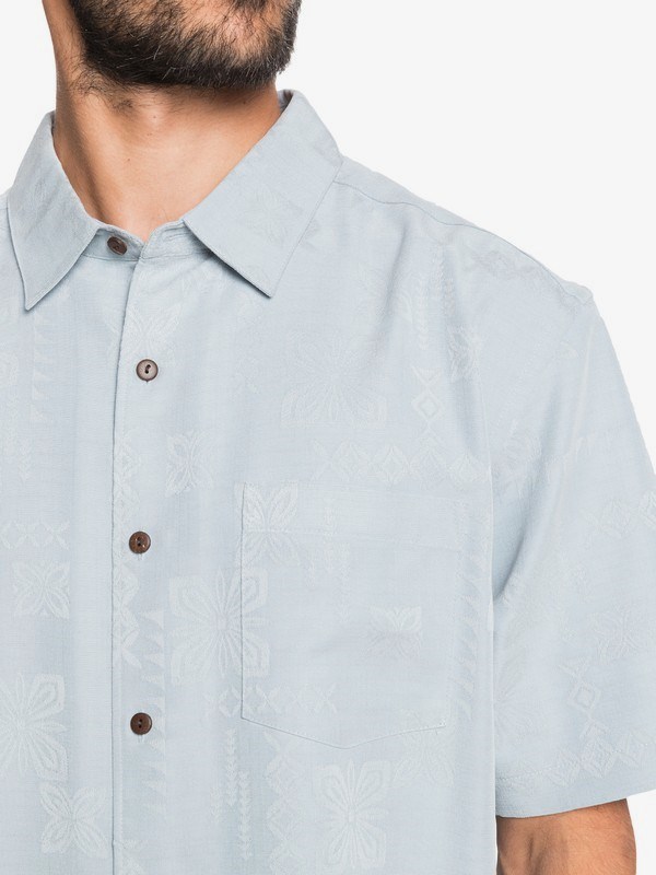 Dusty Blue Quiksilver Waterman Kelpies Bay Short Sleeve Men's Shirts | 720483EZM