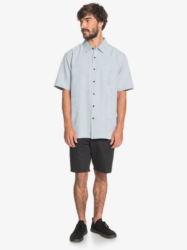 Dusty Blue Quiksilver Waterman Kelpies Bay Short Sleeve Men's Shirts | 720483EZM