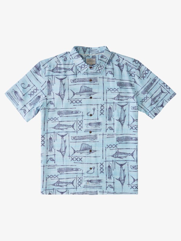 Ensign Blue Blue Water Quiksilver Waterman Blue Water Fish Short Sleeve Men\'s Shirts | 546728BTI