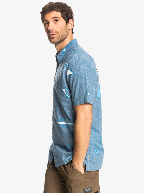 Ensign Blue Boardswap Quiksilver Waterman Board Swap Short Sleeve Men's Shirts | 906428TEW