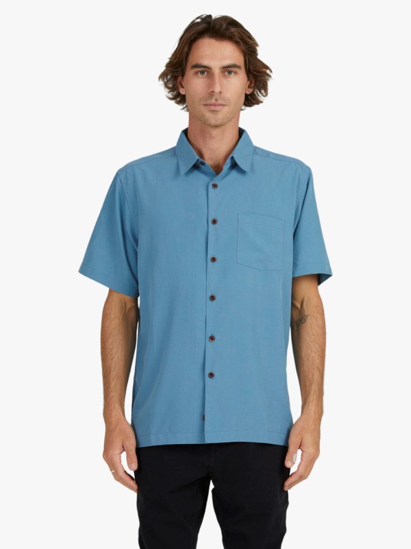 Ensign Blue Cane Island Quiksilver Waterman Cane Island Short Sleeve Men's Shirts | 368159WMA