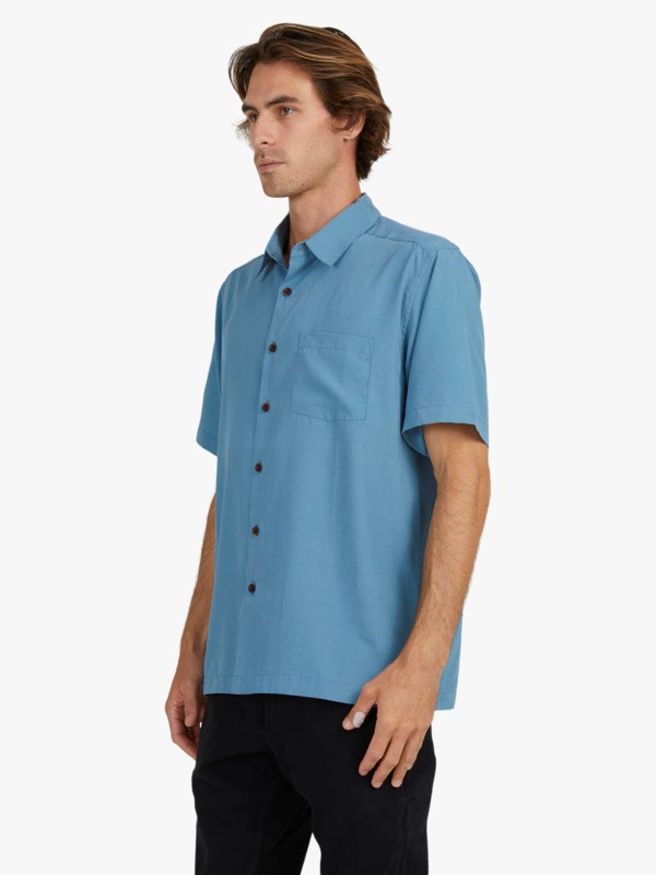 Ensign Blue Cane Island Quiksilver Waterman Cane Island Short Sleeve Men's Shirts | 368159WMA