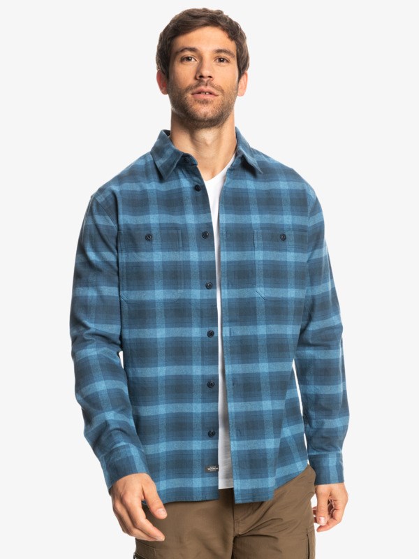 Ensign Blue Cliffedge Quiksilver Waterman Cliff Edge Long Sleeve Men's Shirts | 597142FUO