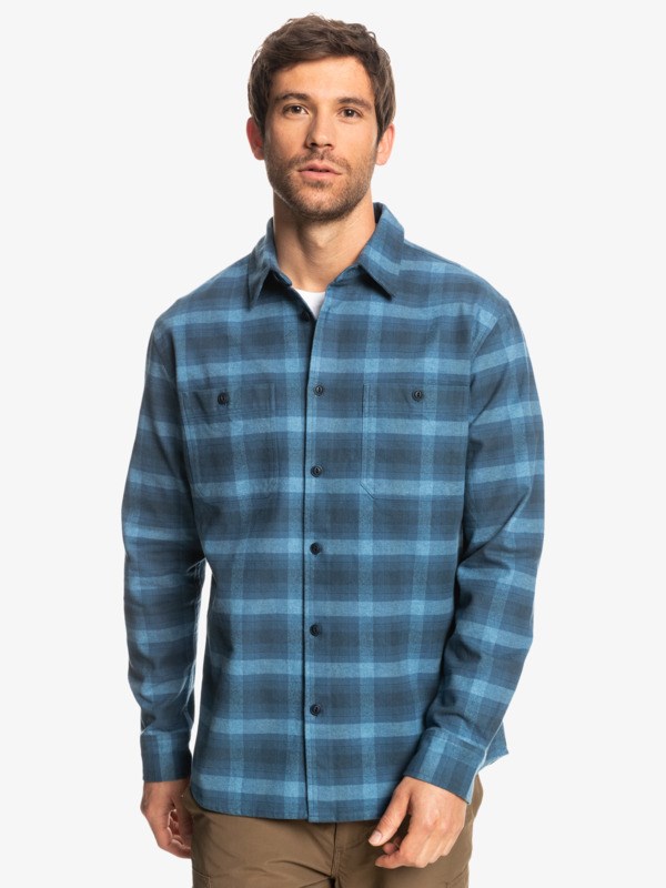 Ensign Blue Cliffedge Quiksilver Waterman Cliff Edge Long Sleeve Men's Shirts | 597142FUO