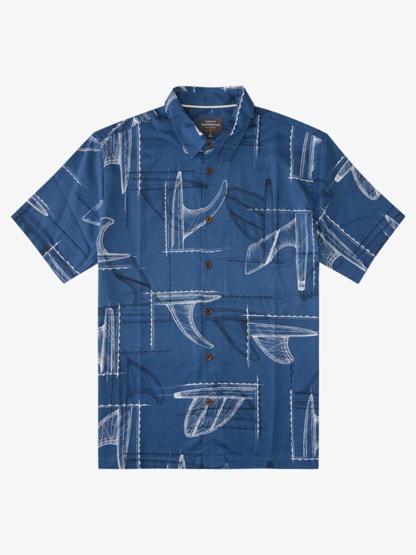 Ensign Blue Fin Party Quiksilver Waterman Fin Party Short Sleeve Men\'s Shirts | 829657ENH