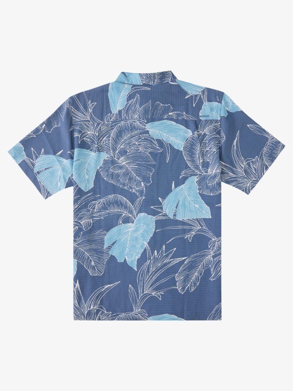 Ensign Blue Jungle Island Quiksilver Waterman Jungle Islands Short Sleeve Men's Shirts | 197586TDU