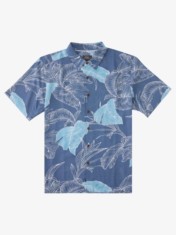 Ensign Blue Jungle Island Quiksilver Waterman Jungle Islands Short Sleeve Men\'s Shirts | 197586TDU