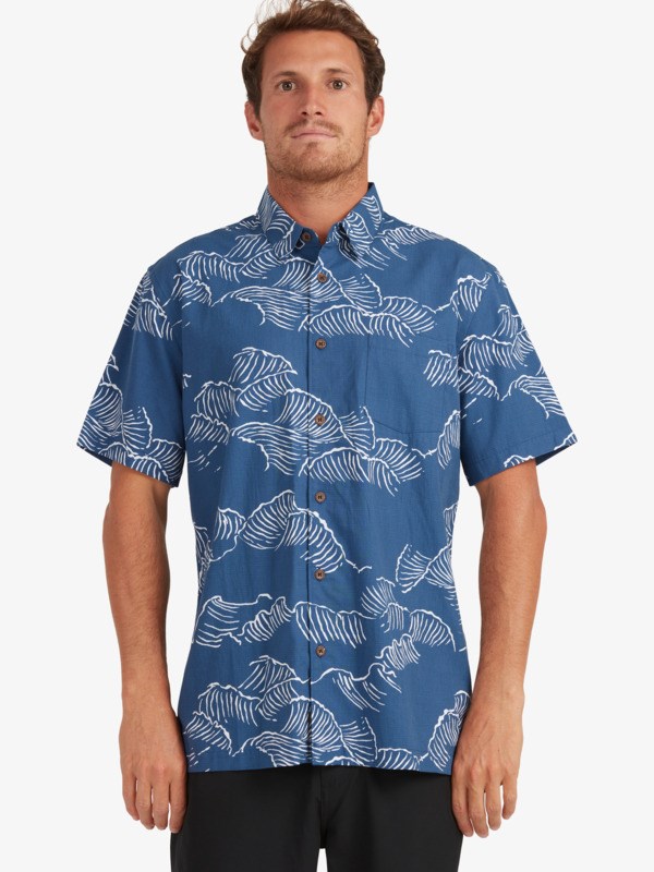 Ensign Blue Ocean Sized Quiksilver Waterman Ocean Sized Short Sleeve Men's Shirts | 061439ZNV