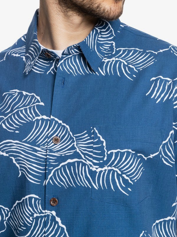 Ensign Blue Ocean Sized Quiksilver Waterman Ocean Sized Short Sleeve Men's Shirts | 061439ZNV