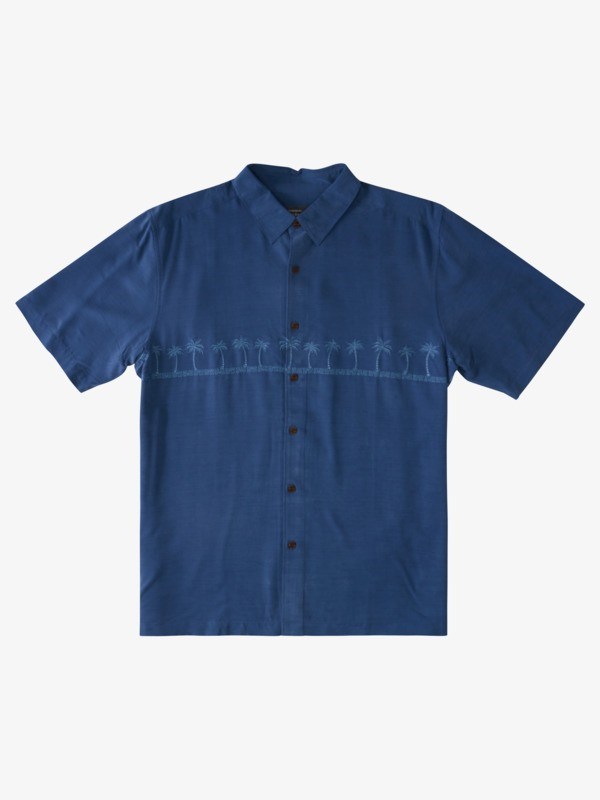 Ensign Blue Quiksilver Waterman Tahiti Palms Short Sleeve Men\'s Shirts | 652014NWU