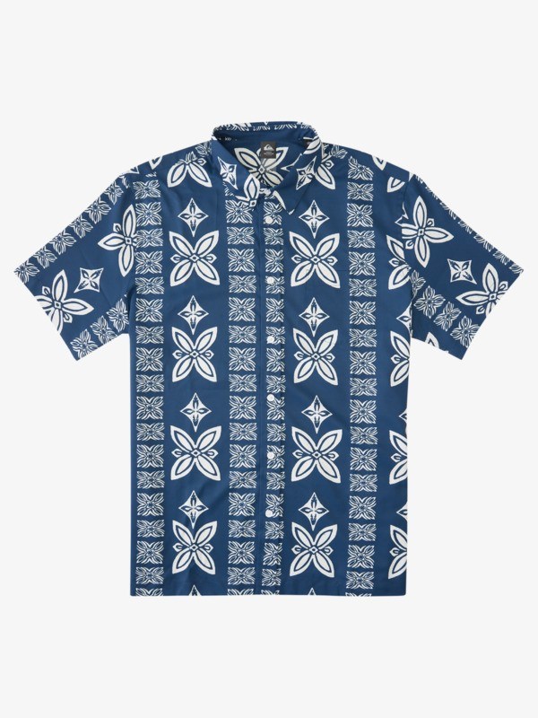 Ensign Blue Surfshirt Quiksilver Waterman Kailua Cruiser Short Sleeve Surf Men\'s Shirts | 401568SEV