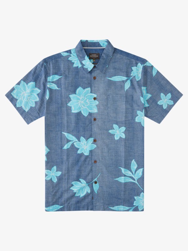 Ensign Blue Visual Florist Quiksilver Waterman Visual Florist Short Sleeve Men\'s Shirts | 371864ESF