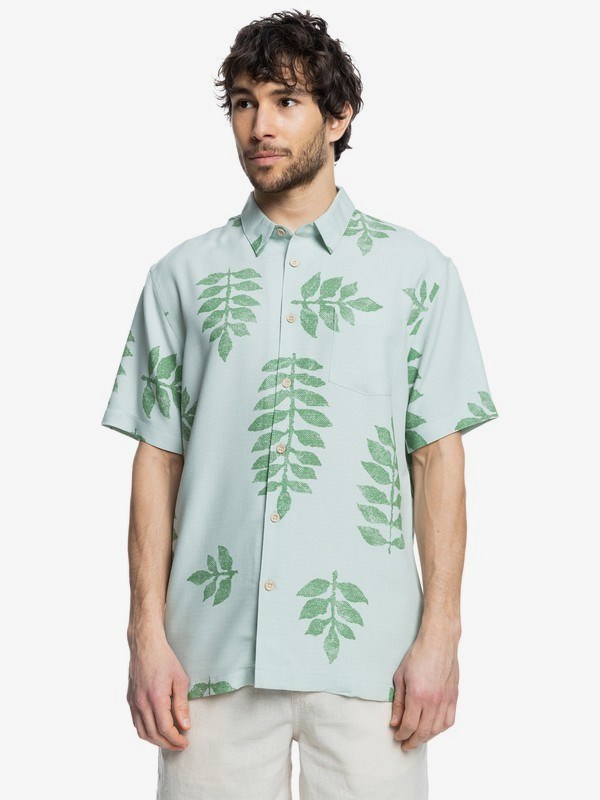 Harbor Gray Forest Floor Quiksilver Waterman Forrest Floor Short Sleeve Men's Shirts | 453726RJB