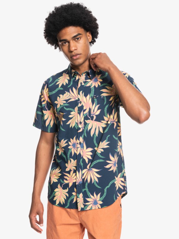 Insignia Blue Mystic Beach Quiksilver Mystic Beach Short Sleeve Men's Shirts | 536984FIE