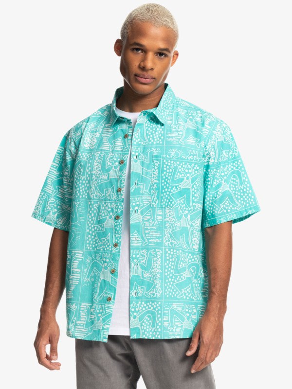 Lenora Joker Aruba Blue Quiksilver Quiksilver x Stranger Things The Mike Short Sleeve Men's Shirts | 517329SKL