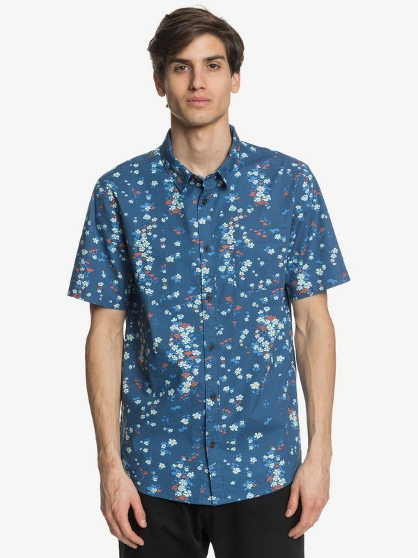 Majolica Blue Tripping Daisy Quiksilver Tripping Daisy Short Sleeve Men's Shirts | 829137EDA