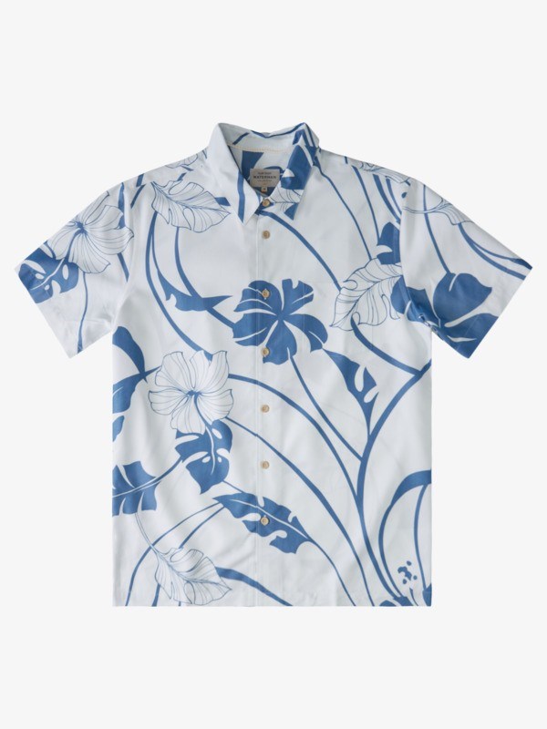 Monaco Blue Paradise Harb Wove Quiksilver Waterman Paradise Harbor Short Sleeve Men\'s Shirts | 354876HMU