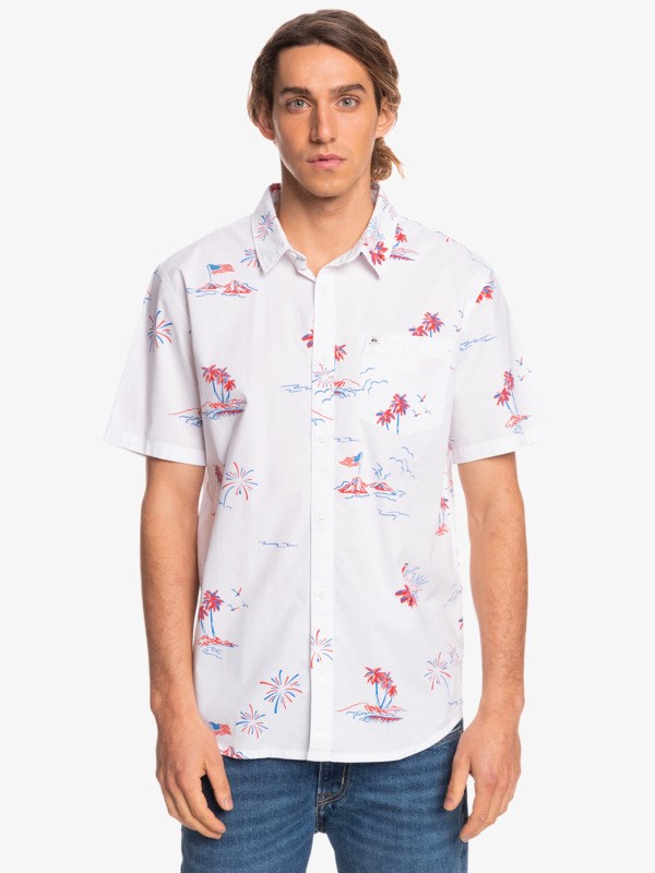 Snow White Island Time Quiksilver Island Time Stretch Short Sleeve Men's Shirts | 034265UMW