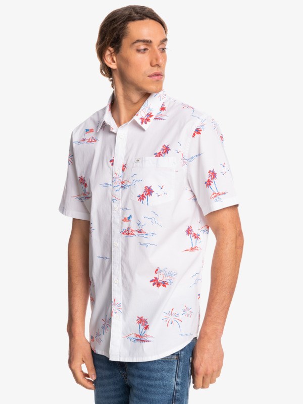 Snow White Island Time Quiksilver Island Time Stretch Short Sleeve Men's Shirts | 034265UMW