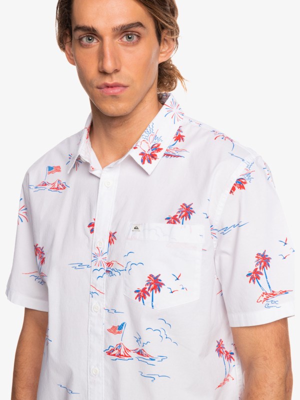 Snow White Island Time Quiksilver Island Time Stretch Short Sleeve Men's Shirts | 034265UMW